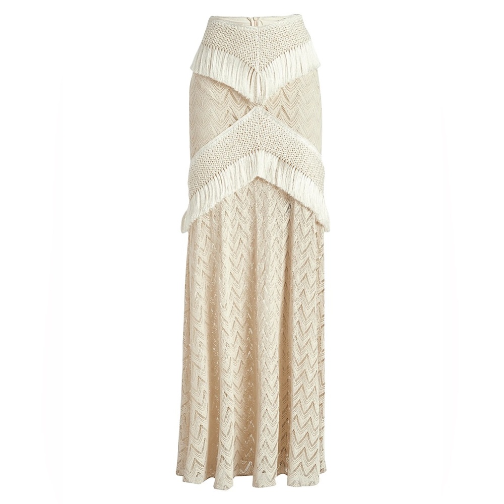 PatBO Samba Fringe Long Skirt in off white